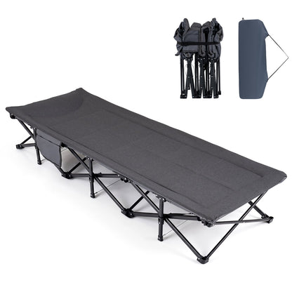 Camping Cot With Padded Pillow, Storage Pouch, Gray
