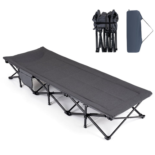 Camping Cot With Padded Pillow, Storage Pouch, Gray