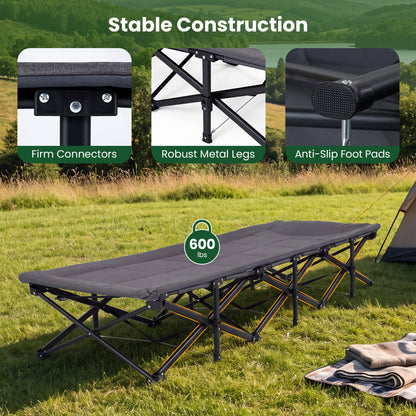 Camping Cot With Padded Pillow, Storage Pouch, Gray