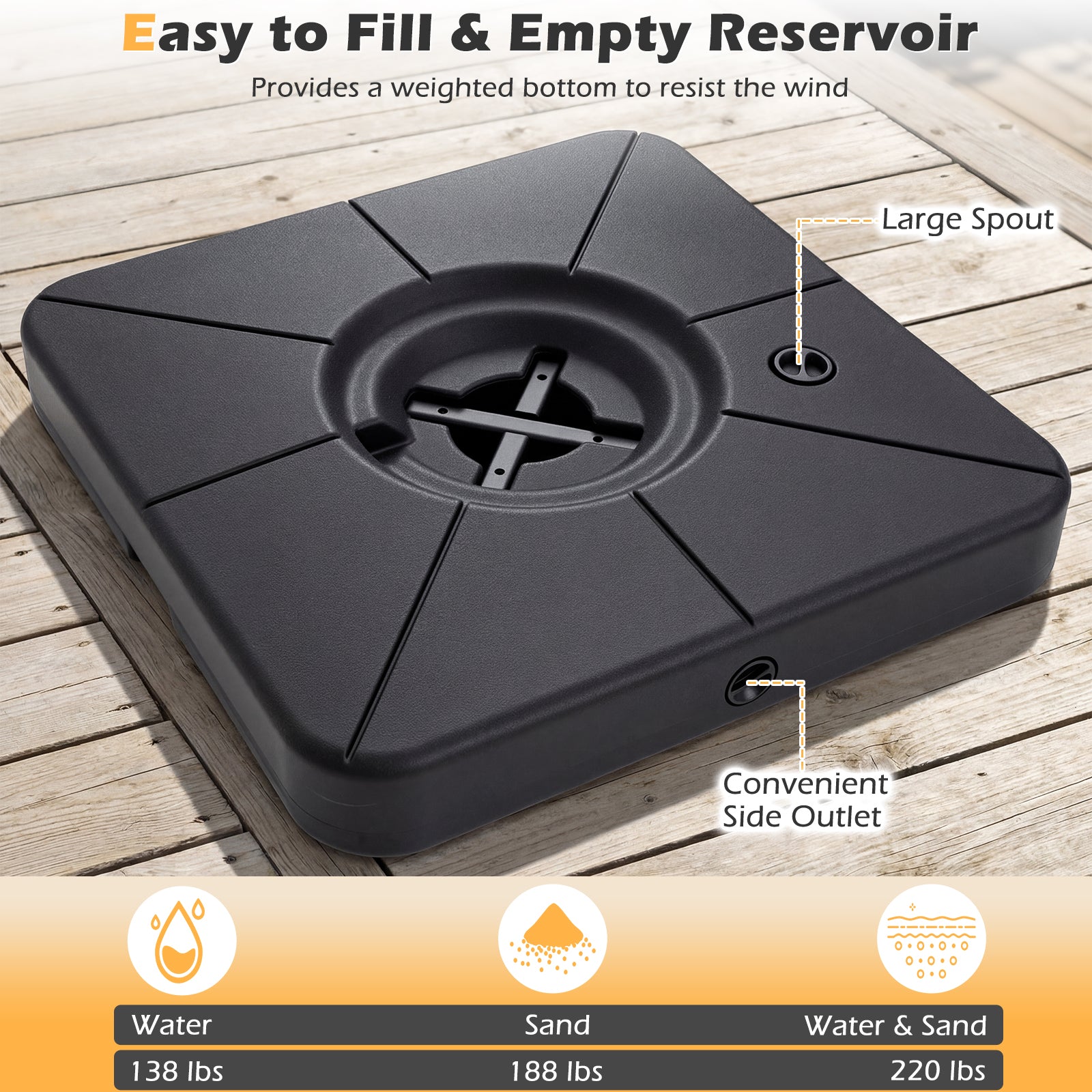 Cantilever Patio Umbrella Base, 220 LBS Water Sand Fillable Weighted Stand, Black Outdoor Umbrella Bases at Gallery Canada