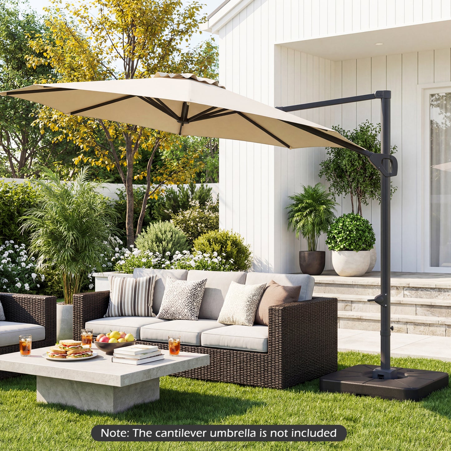 Cantilever Patio Umbrella Base, 220 LBS Water Sand Fillable Weighted Stand, Black Outdoor Umbrella Bases at Gallery Canada