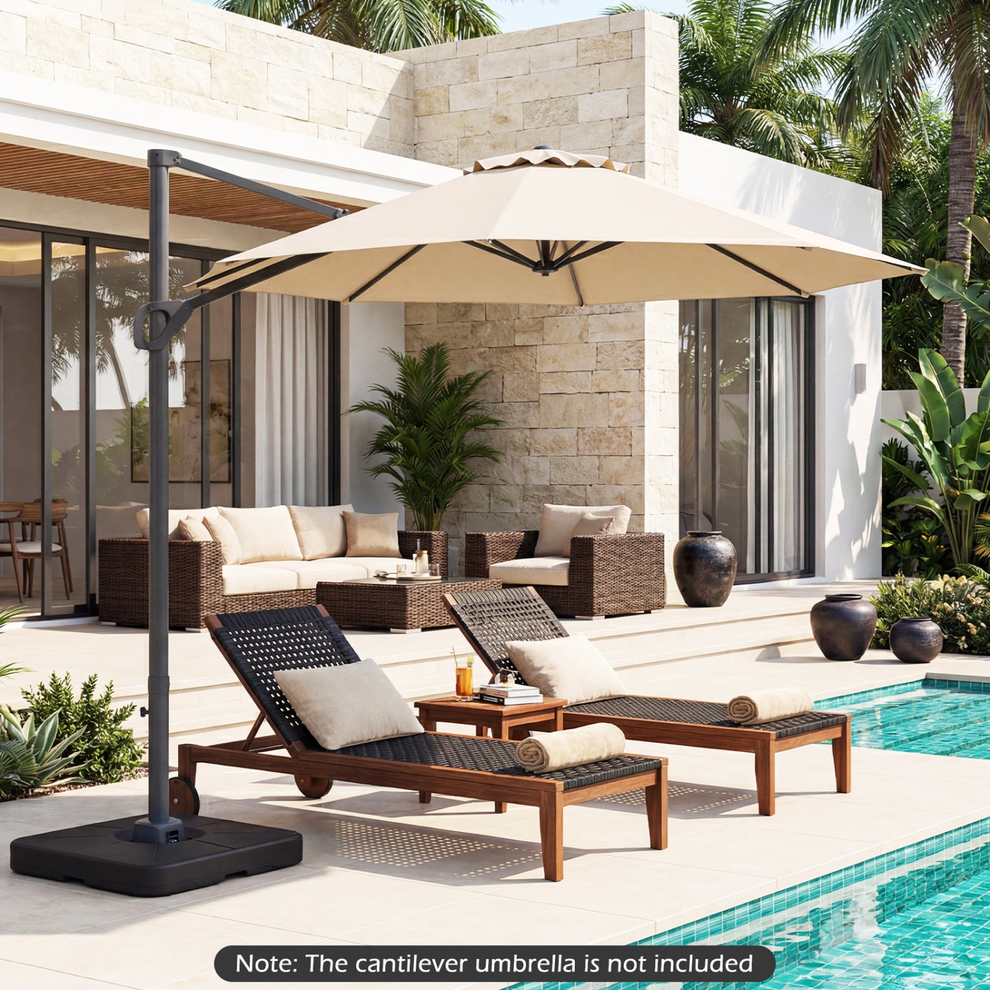 Cantilever Patio Umbrella Base, 220 LBS Water Sand Fillable Weighted Stand, Black Outdoor Umbrella Bases at Gallery Canada
