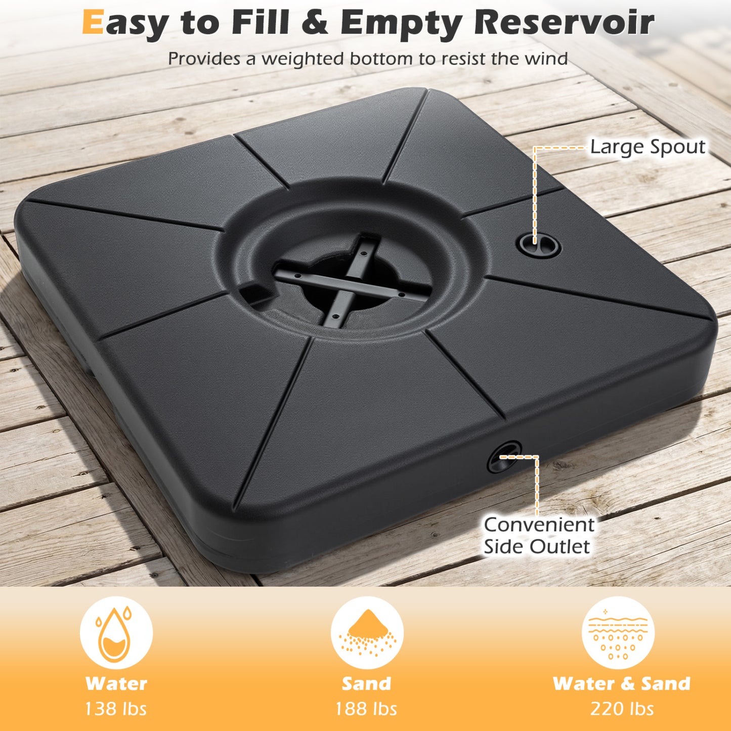 Cantilever Patio Umbrella Base, 220 LBS Water Sand Fillable Weighted Stand, Black Outdoor Umbrella Bases at Gallery Canada