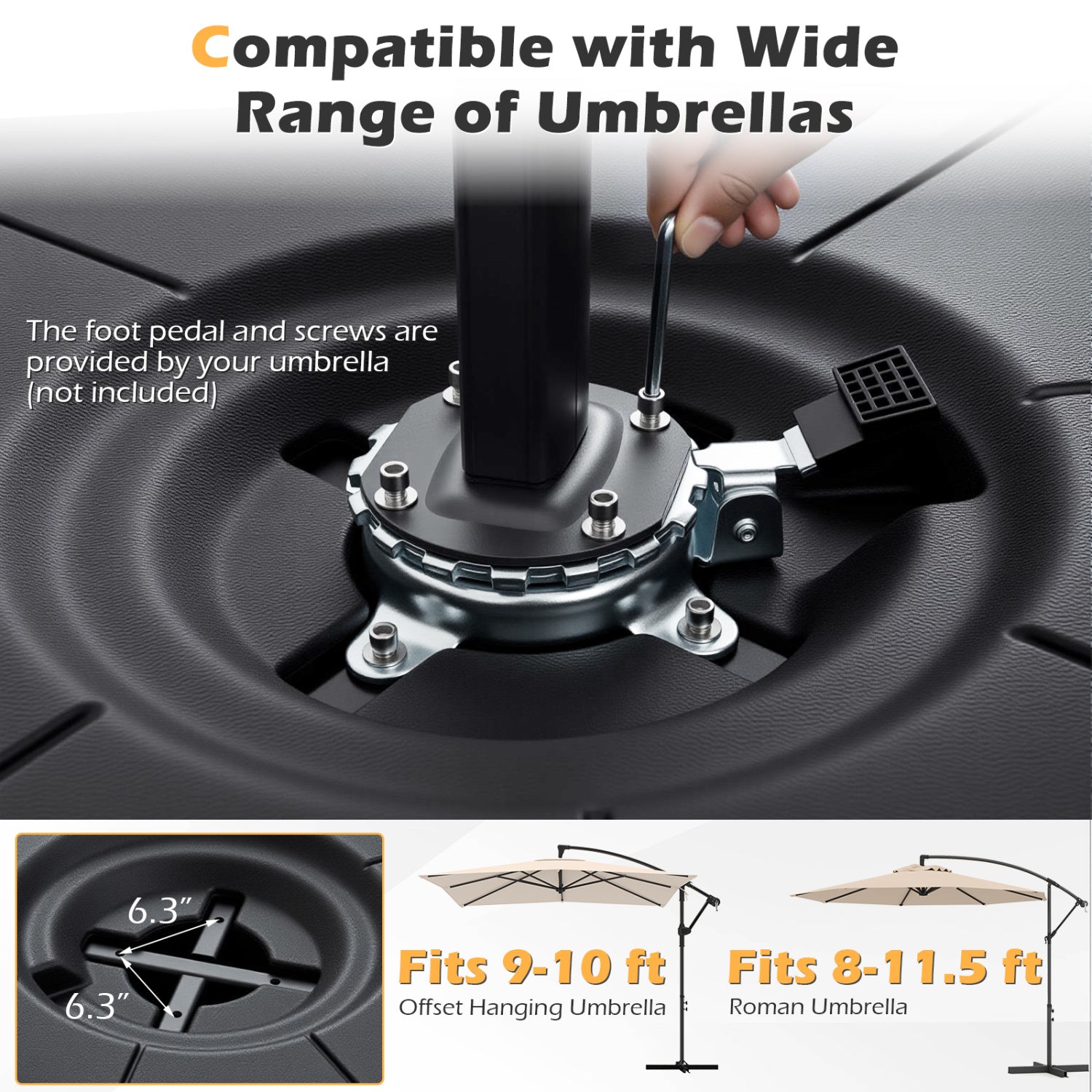 Cantilever Patio Umbrella Base, 220 LBS Water Sand Fillable Weighted Stand, Black Outdoor Umbrella Bases at Gallery Canada