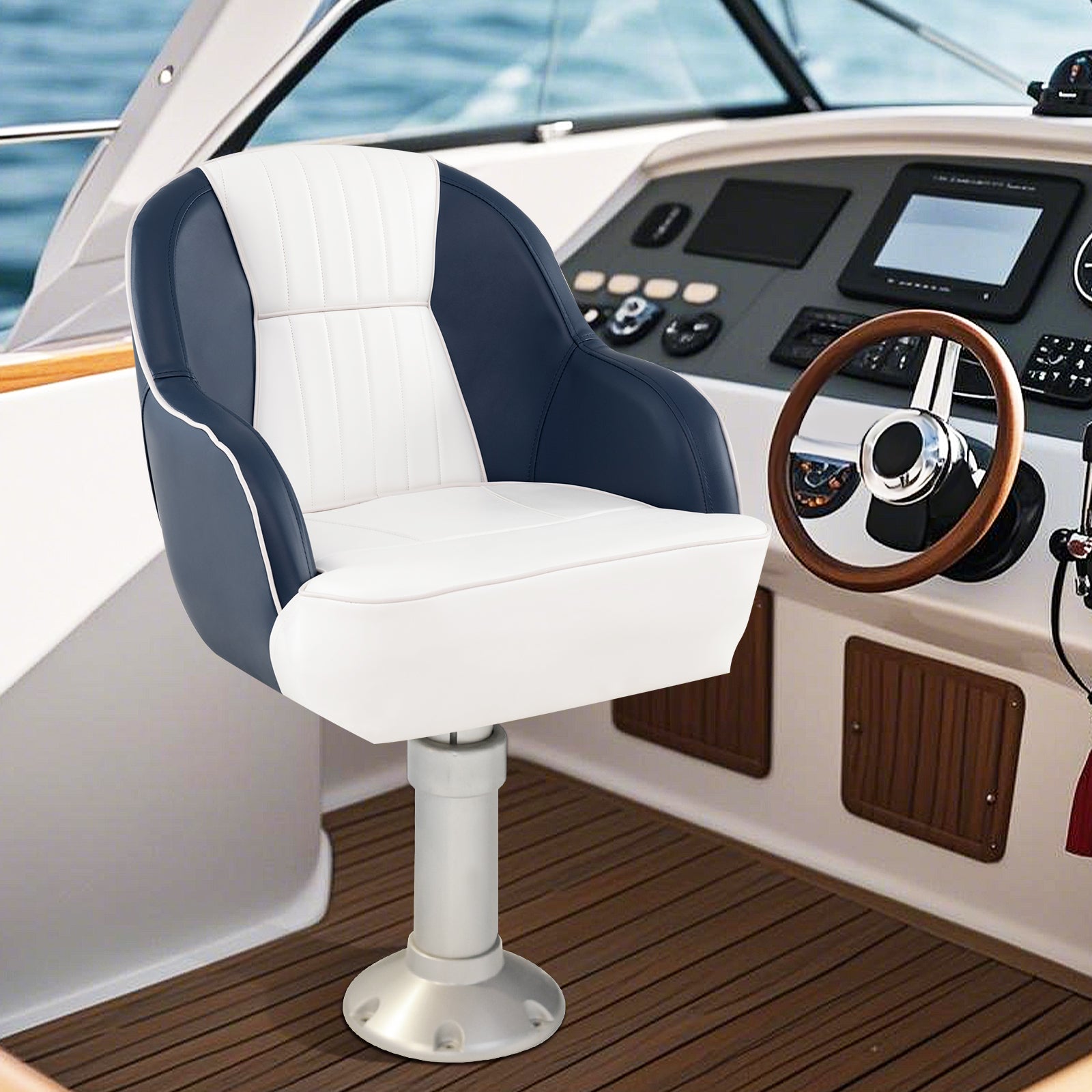 Captain Bucket Seat Pontoon Boat Chair with PVC Leather and Armrests, Blue Water Sports at Gallery Canada