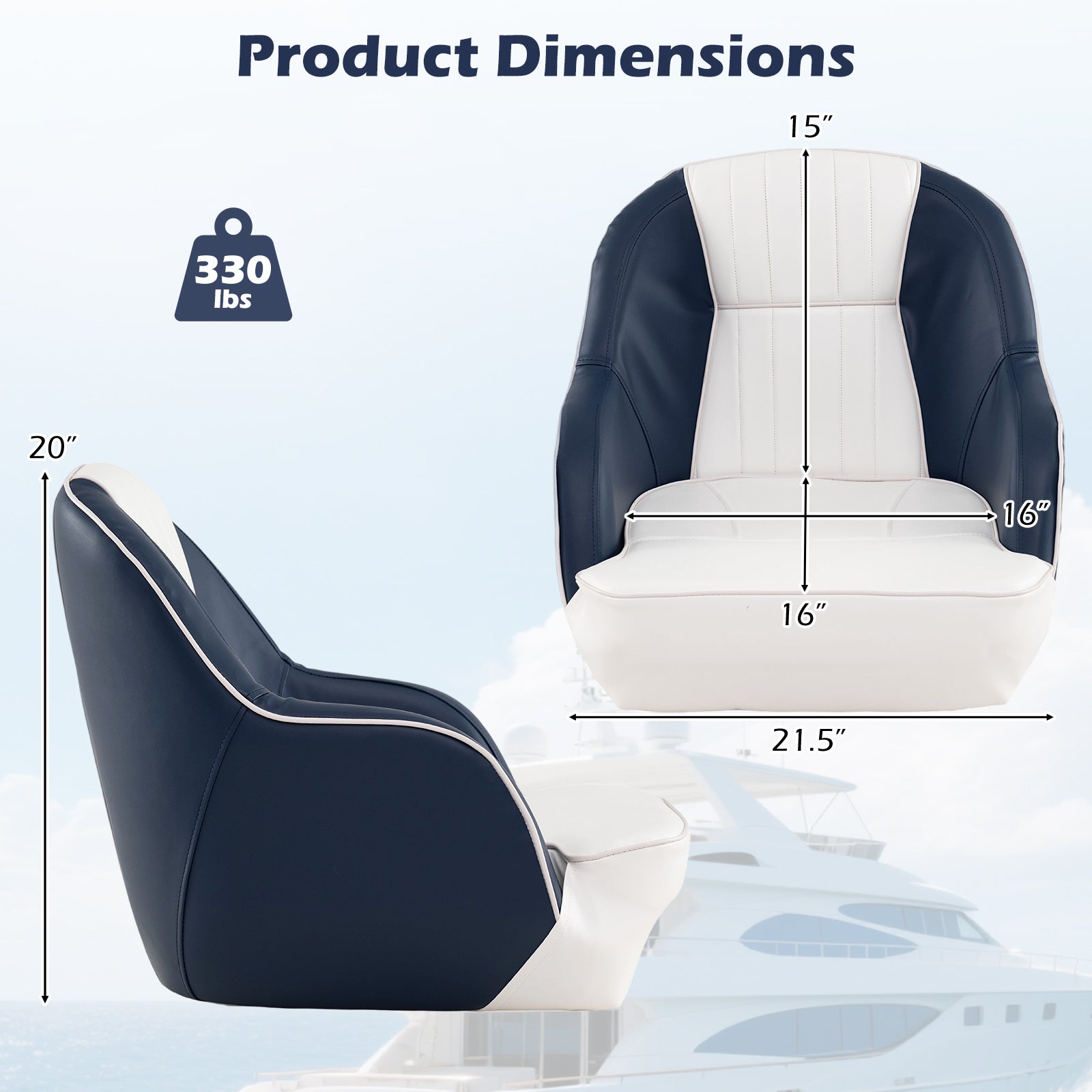 Captain Bucket Seat Pontoon Boat Chair with PVC Leather and Armrests, Blue Water Sports at Gallery Canada