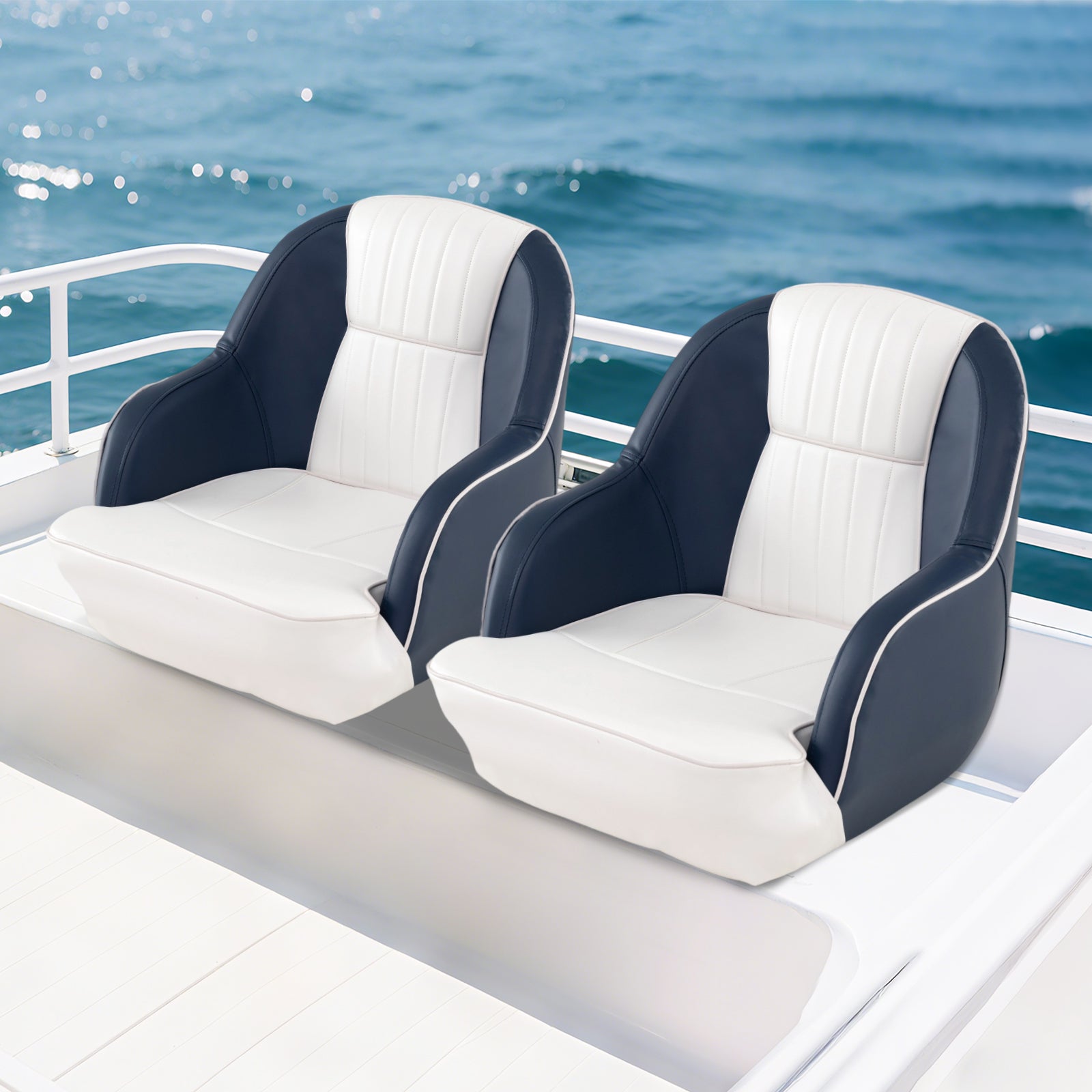 Captain Bucket Seat Pontoon Boat Chair with PVC Leather and Armrests, Blue Water Sports at Gallery Canada