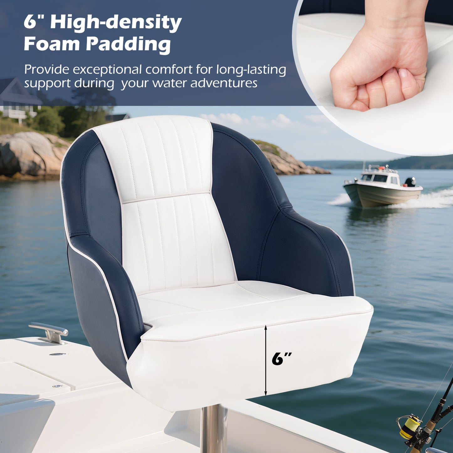 Captain Bucket Seat Pontoon Boat Chair with PVC Leather and Armrests, Blue Water Sports at Gallery Canada