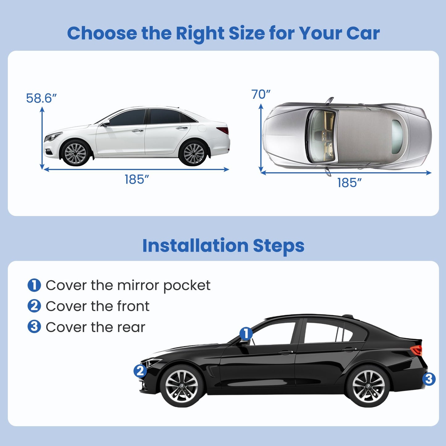 Car Cover for Automobiles 185 Inch Rain Sun UV Protection Universal Fit Sedan Toyota Corolla, Silver Garages at Gallery Canada