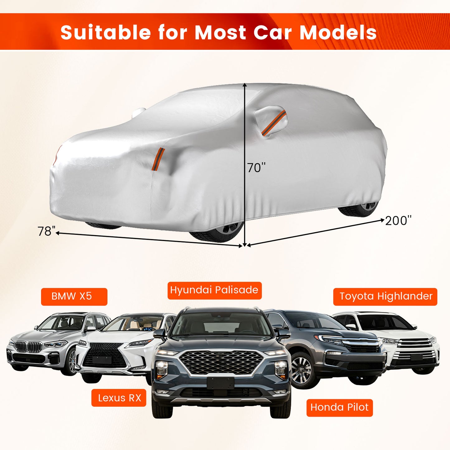 200 Inch Car Cover, Rain Sun UV Protection, Silver Garages at Gallery Canada