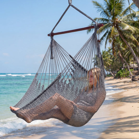 Large Hammock Chair, Metal Spreader Bar, Soft-Spun Rope Woven Swing, Gray Hammocks Gray at Gallery Canada