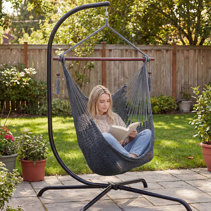 Large Hammock Chair, Metal Spreader Bar, Soft-Spun Rope Woven Swing, Gray Hammocks at Gallery Canada