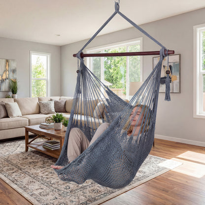 Large Hammock Chair, Metal Spreader Bar, Soft-Spun Rope Woven Swing, Gray Hammocks at Gallery Canada
