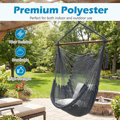 Large Hammock Chair, Metal Spreader Bar, Soft-Spun Rope Woven Swing, Gray Hammocks at Gallery Canada