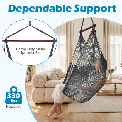 Large Hammock Chair, Metal Spreader Bar, Soft-Spun Rope Woven Swing, Gray Hammocks at Gallery Canada
