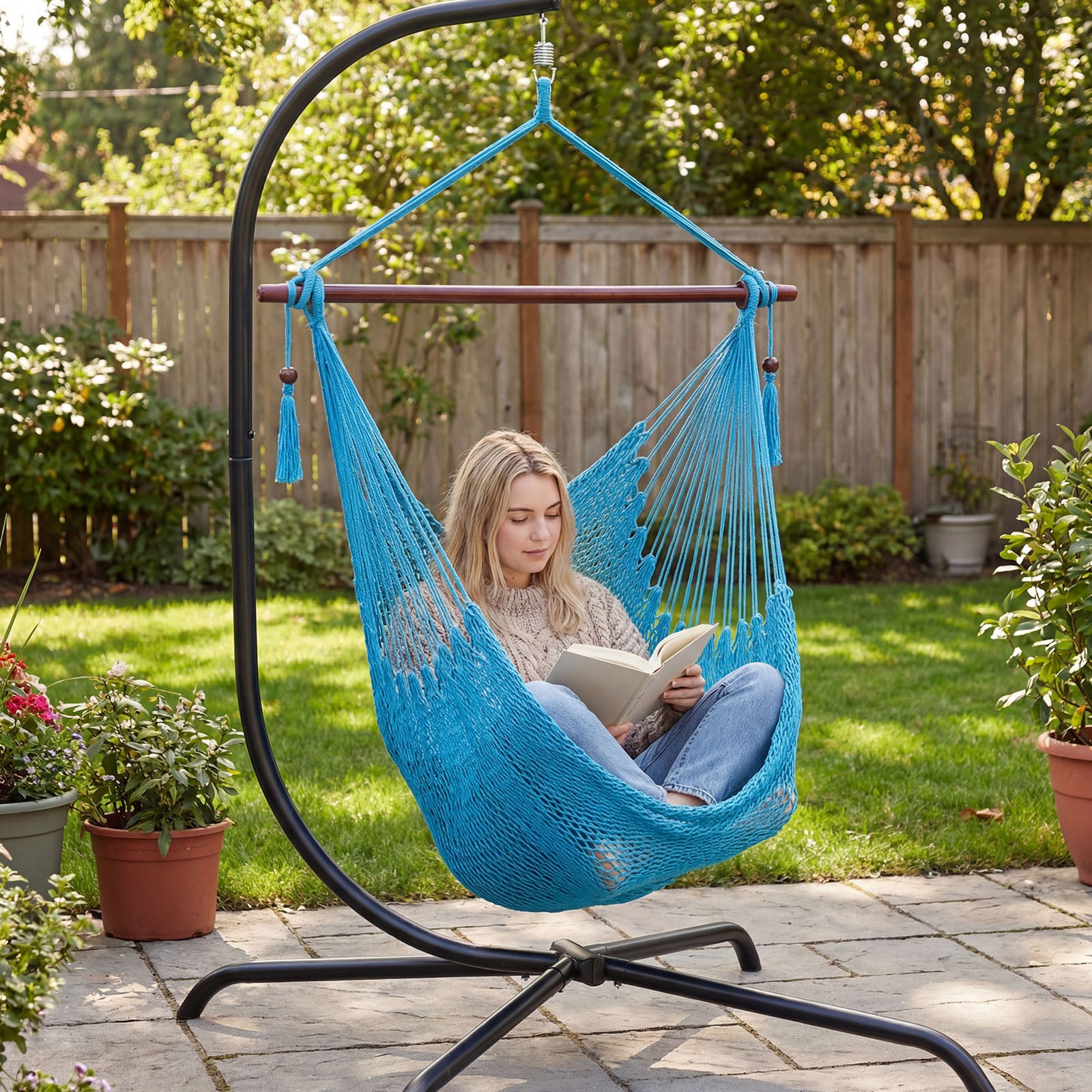 Large Hammock Chair, Metal Spreader Bar, Soft-Spun Rope, Blue Hammocks at Gallery Canada