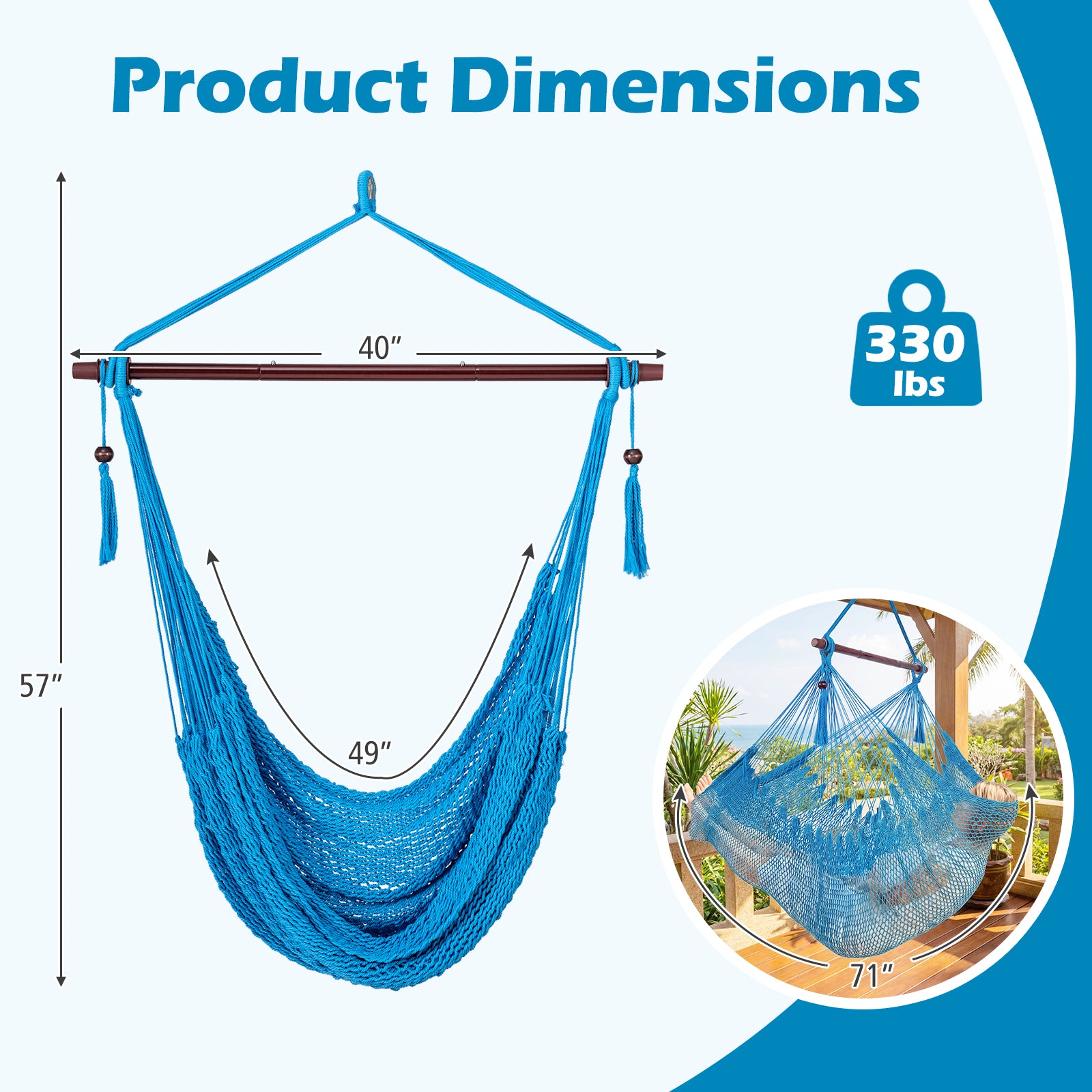 Large Hammock Chair, Metal Spreader Bar, Soft-Spun Rope, Blue Hammocks at Gallery Canada