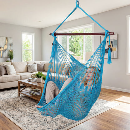 Large Hammock Chair, Metal Spreader Bar, Soft-Spun Rope, Blue Hammocks at Gallery Canada