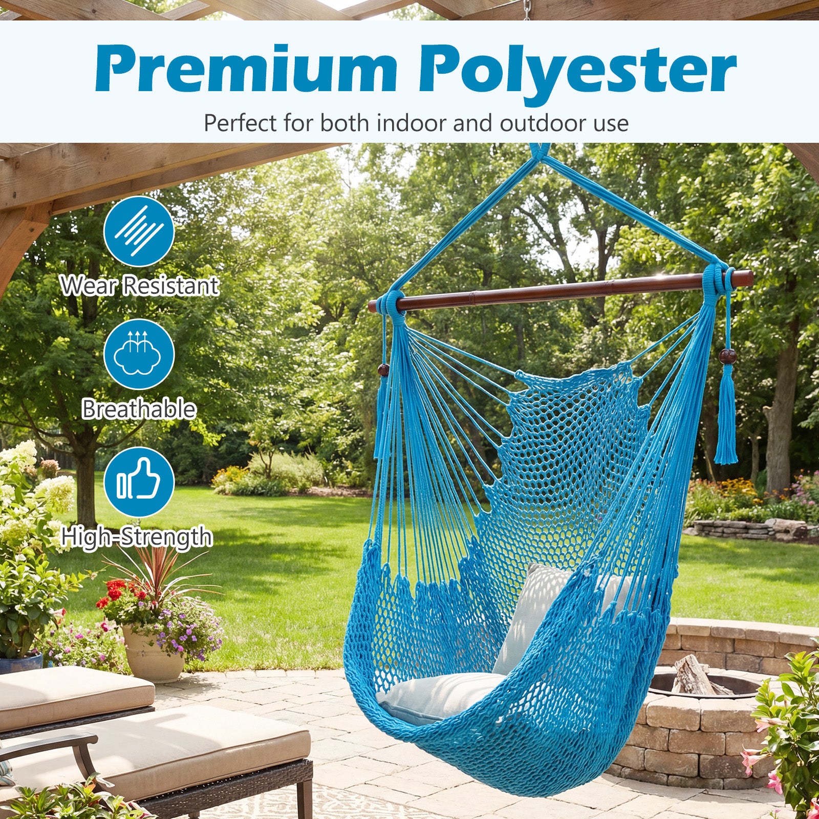 Large Hammock Chair, Metal Spreader Bar, Soft-Spun Rope, Blue Hammocks at Gallery Canada