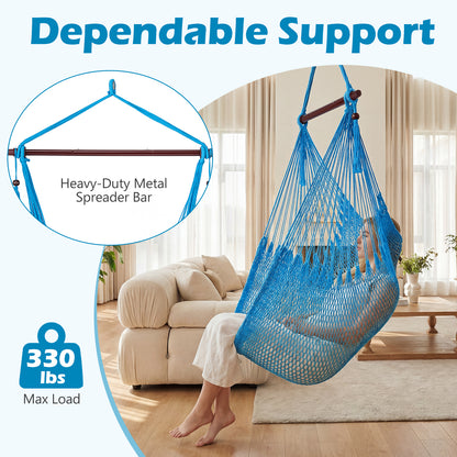 Large Hammock Chair, Metal Spreader Bar, Soft-Spun Rope, Blue Hammocks at Gallery Canada