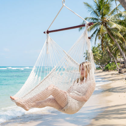 Caribbean Hammock Chair with Metal Spreader Bar Woven Rope Swing, Beige Hammocks at Gallery Canada