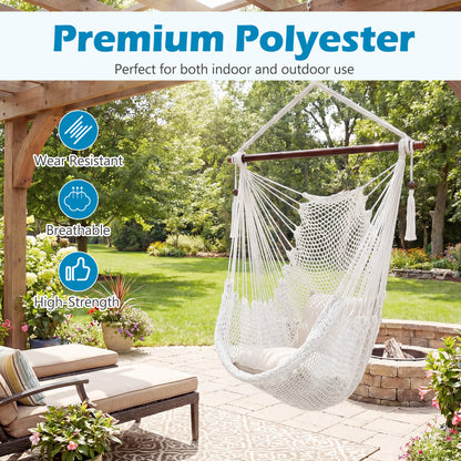 Caribbean Hammock Chair with Metal Spreader Bar Woven Rope Swing, Beige Hammocks at Gallery Canada