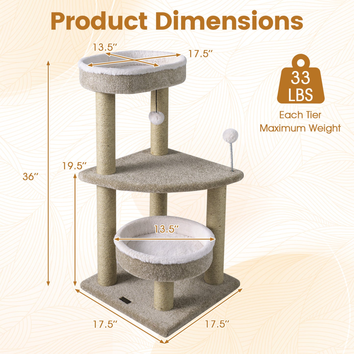 36" Carpeted Cat Tree with Plush Perches, Scratching Posts Cat Trees Condos & Scratchers at Gallery Canada