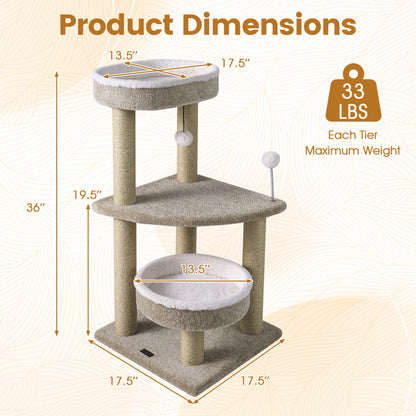 36" Carpeted Cat Tree with Plush Perches, Scratching Posts Cat Trees Condos & Scratchers at Gallery Canada
