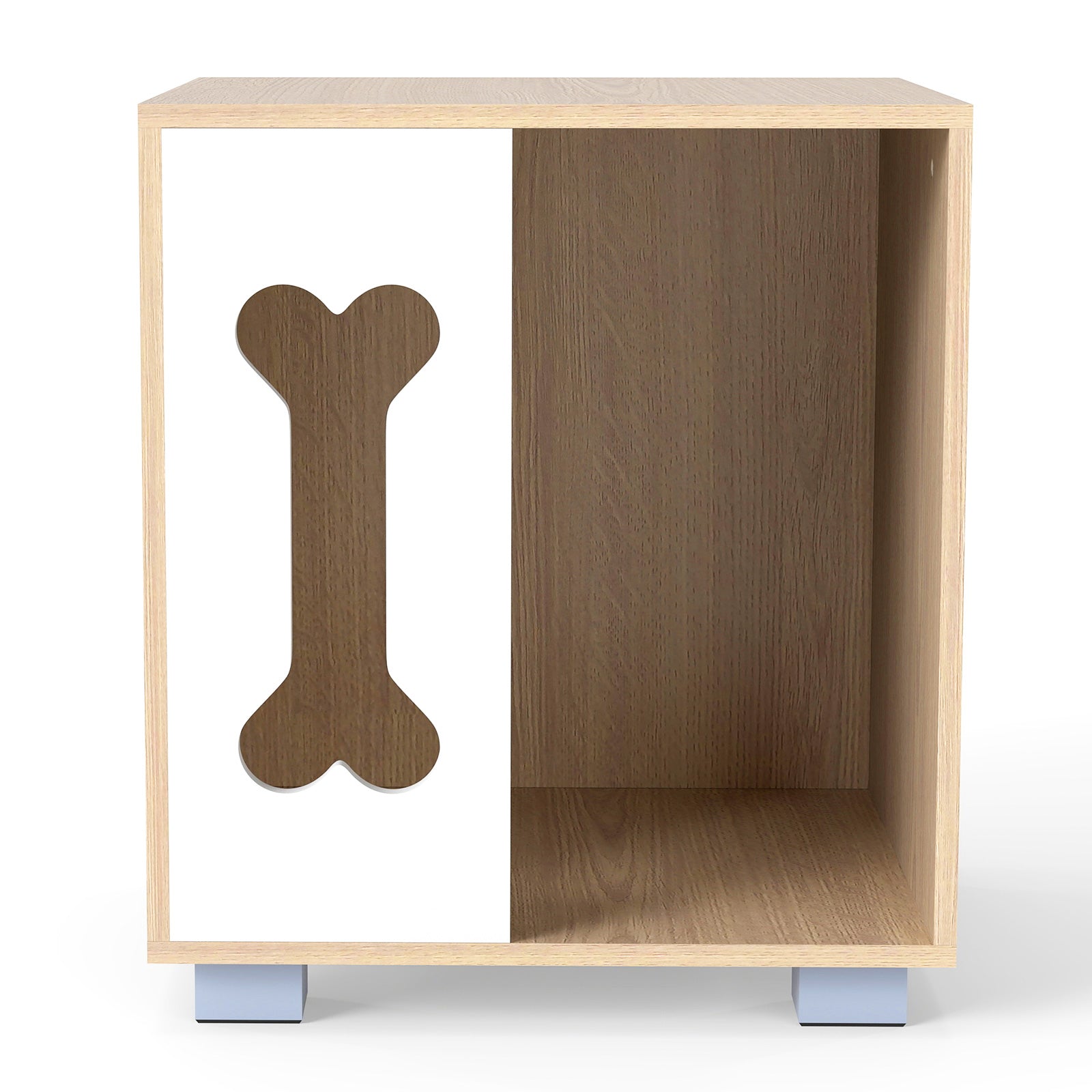 Cat Bed Side Table Wooden Cat Condo with Bone-shape Window and Thick Metal Legs, Natural Dog Kennels at Gallery Canada