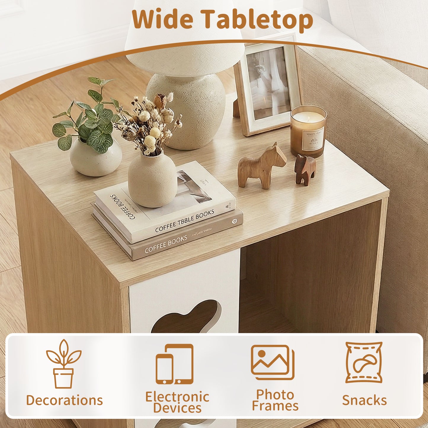 Cat Bed Side Table Wooden Cat Condo with Bone-shape Window and Thick Metal Legs, Natural Dog Kennels at Gallery Canada