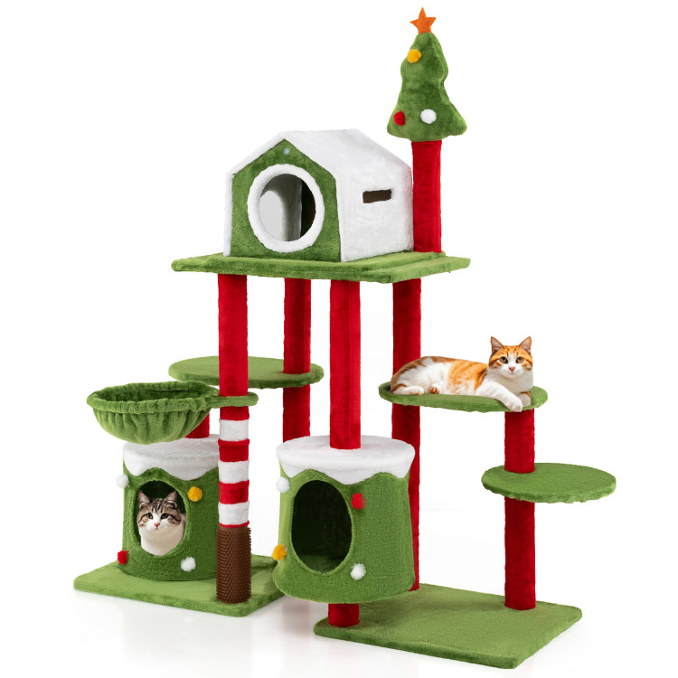 Cat Furniture Set with 58 Inch Tall Cat Tree Tower and 2 Gift Box Shaped Cute Christmas Cat House Cat Supplies at Gallery Canada