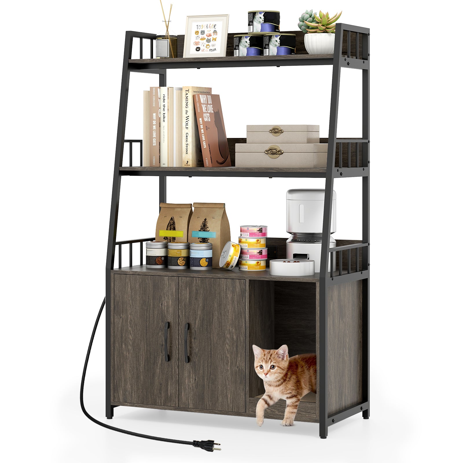 Cat Litter Box Enclosure, Storage Shelves, Scratching Pad, Gray Cat Houses Gray at Gallery Canada