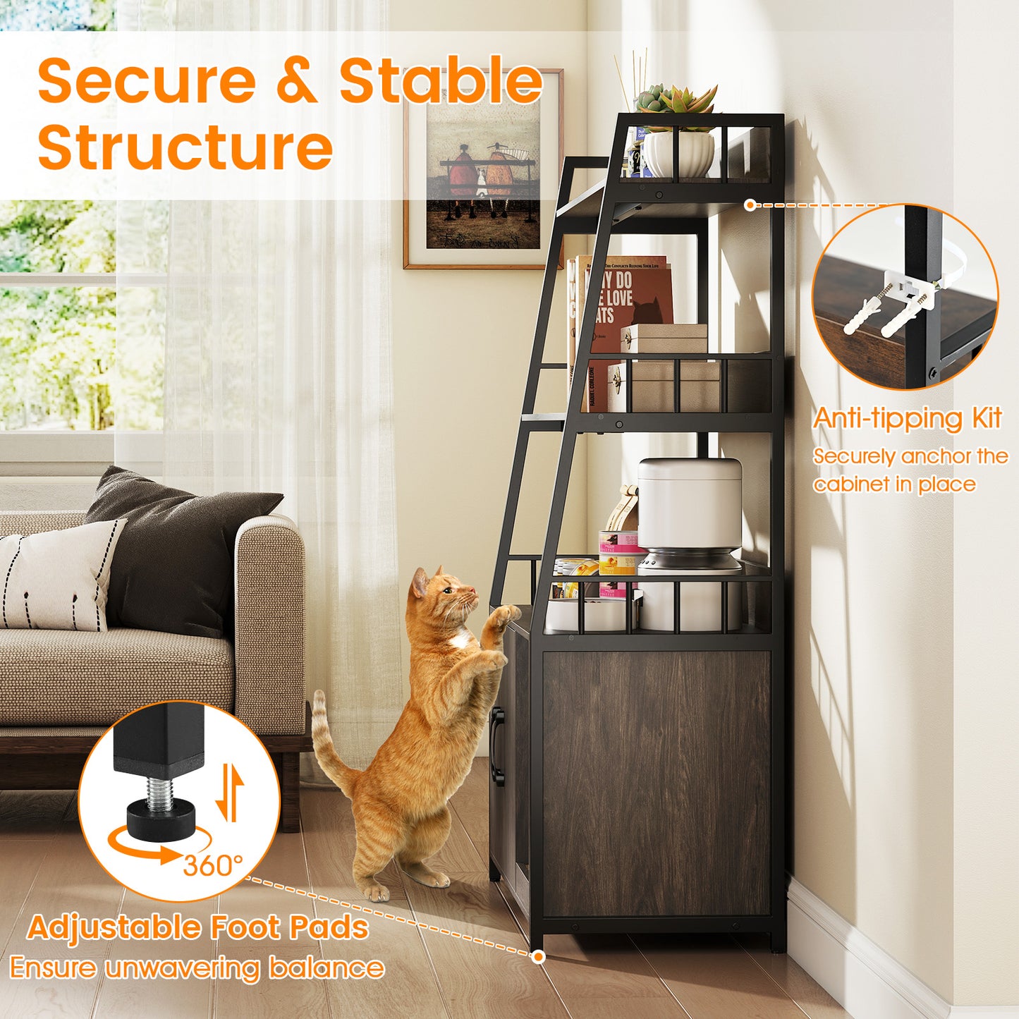 Cat Litter Box Enclosure with Storage Shelves and Scratching Pad, Gray Cat Houses at Gallery Canada