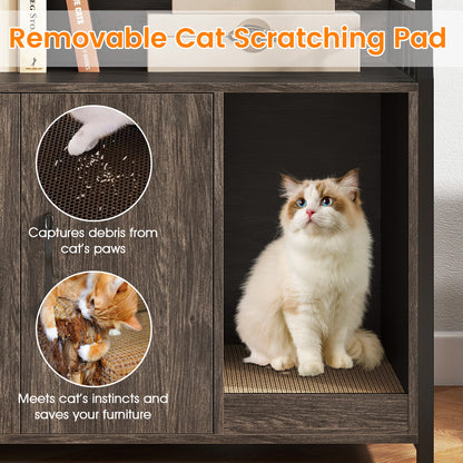 Cat Litter Box Enclosure with Storage Shelves and Scratching Pad, Gray Cat Houses at Gallery Canada