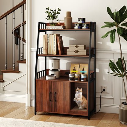 Cat Litter Box Enclosure with Storage Shelves and Scratching Pad, Walnut Cat Houses at Gallery Canada