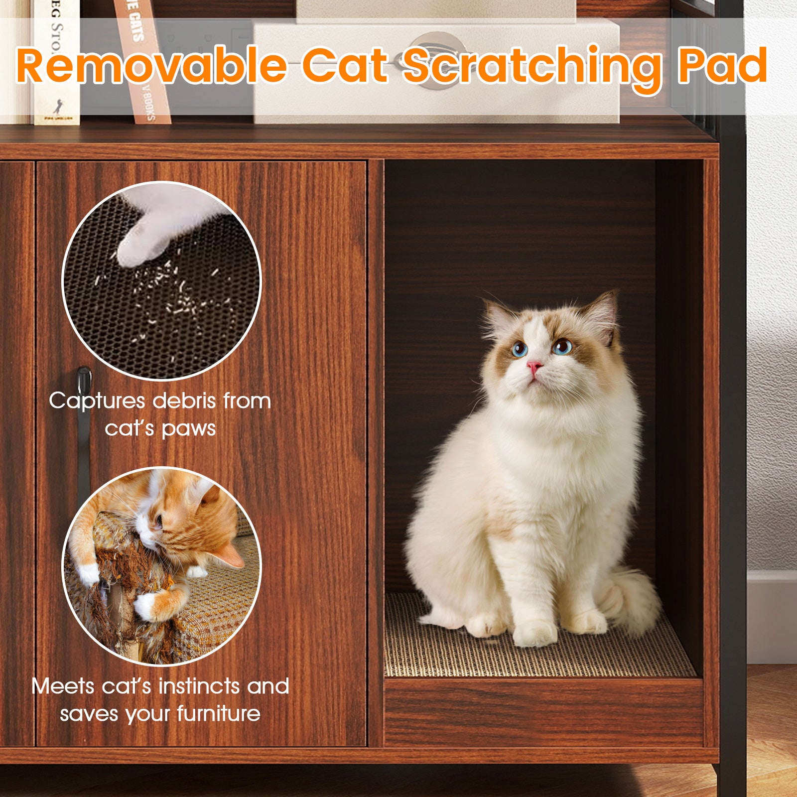 Cat Litter Box Enclosure with Storage Shelves and Scratching Pad, Walnut Cat Houses at Gallery Canada