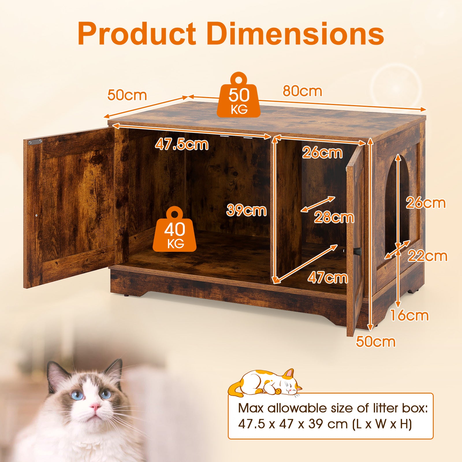 Wooden Cat Litter Box Enclosure, Indoor Cat House, Brown Cat Supplies at Gallery Canada