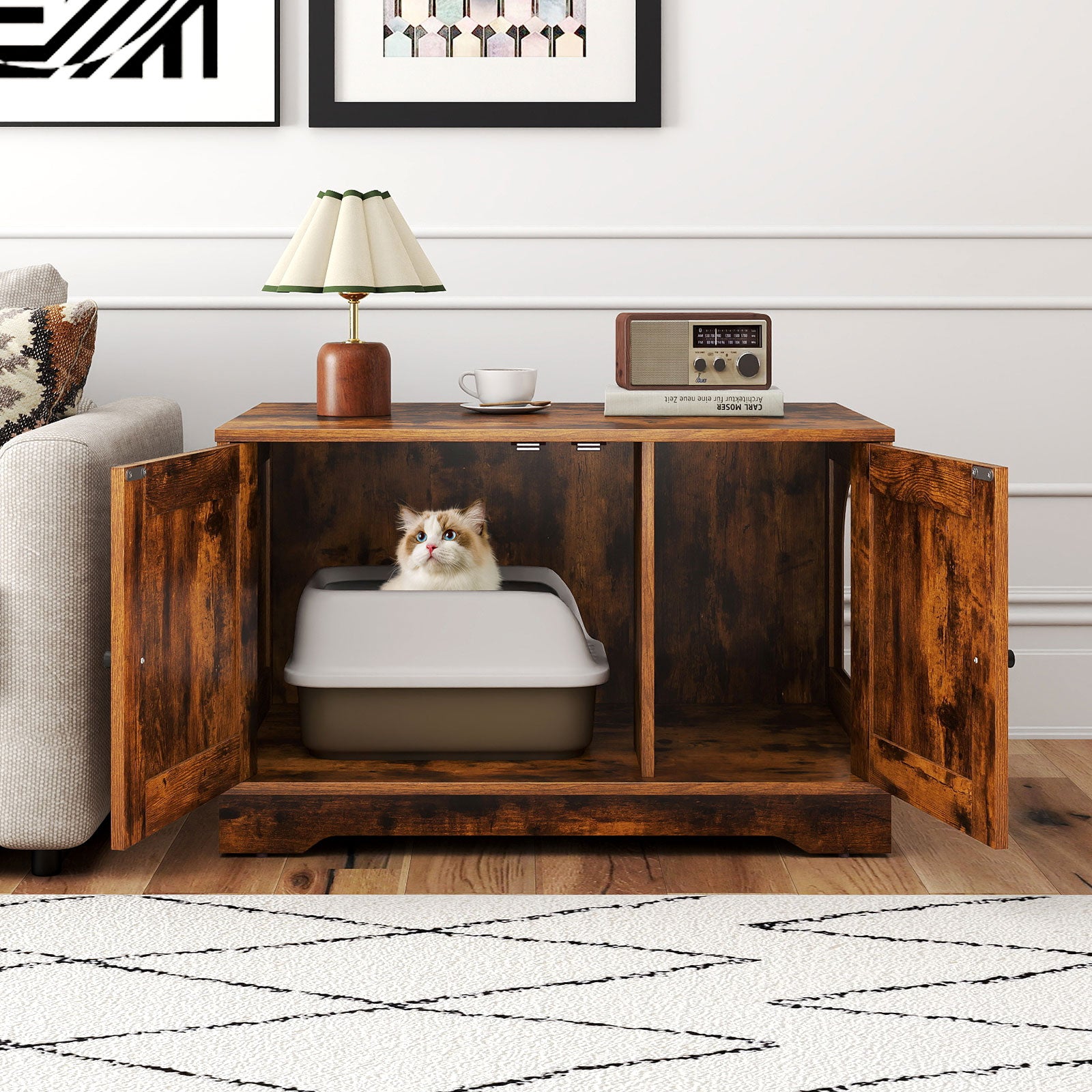 Wooden Cat Litter Box Enclosure, Indoor Cat House, Brown Cat Supplies at Gallery Canada
