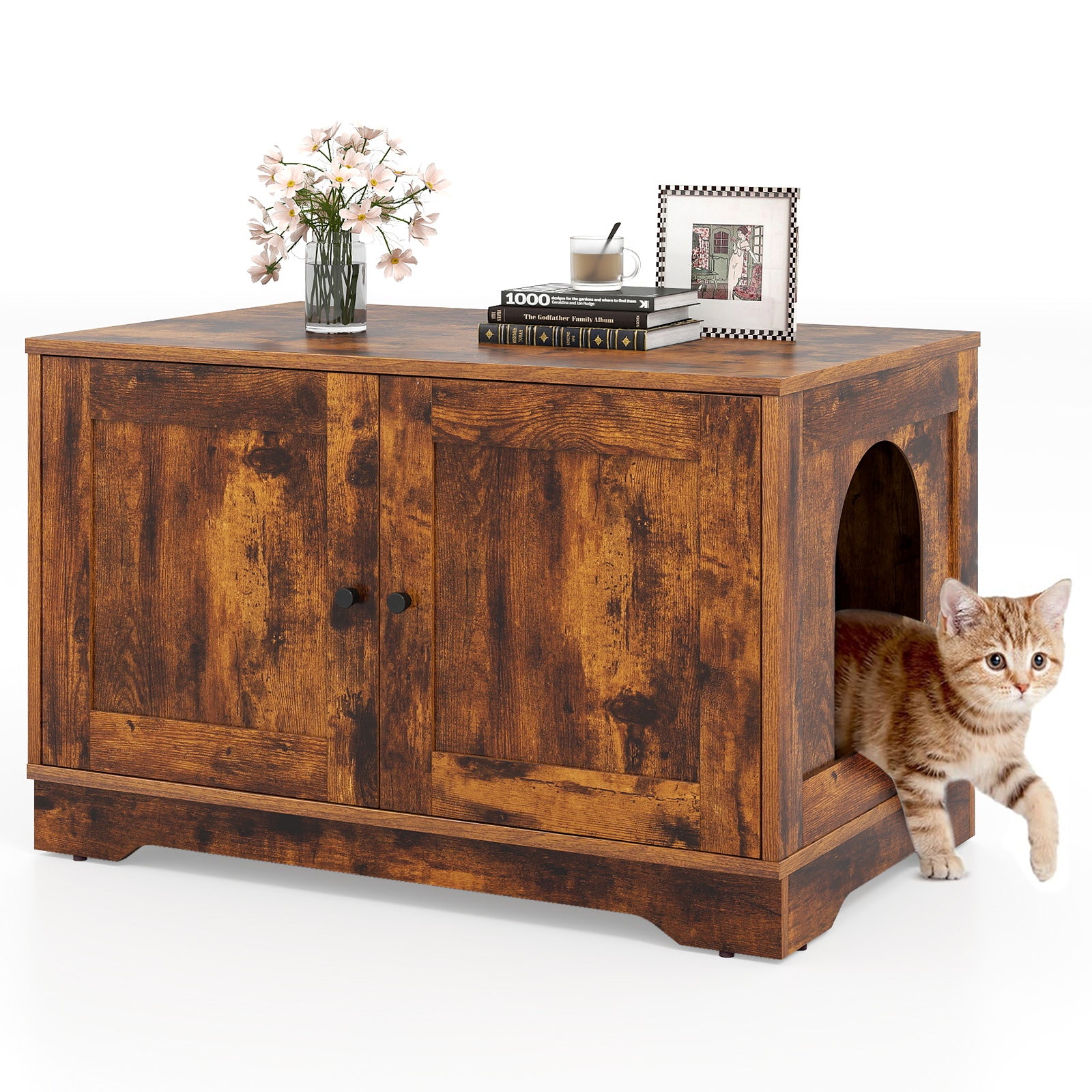Wooden Cat Litter Box Enclosure, Indoor Cat House, Brown Cat Supplies Brown at Gallery Canada
