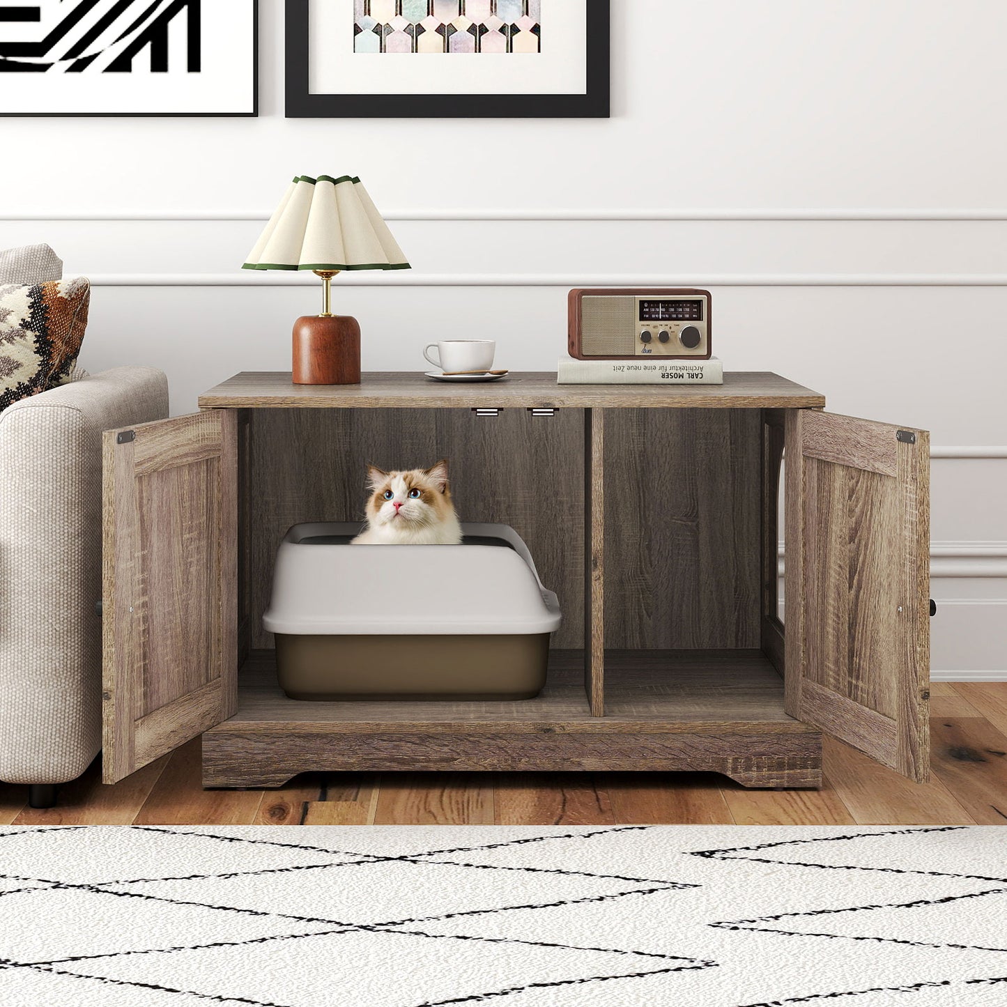 Indoor Wooden Cat Litter Box Enclosure, End Table Nightstand, Grey Cat Supplies at Gallery Canada