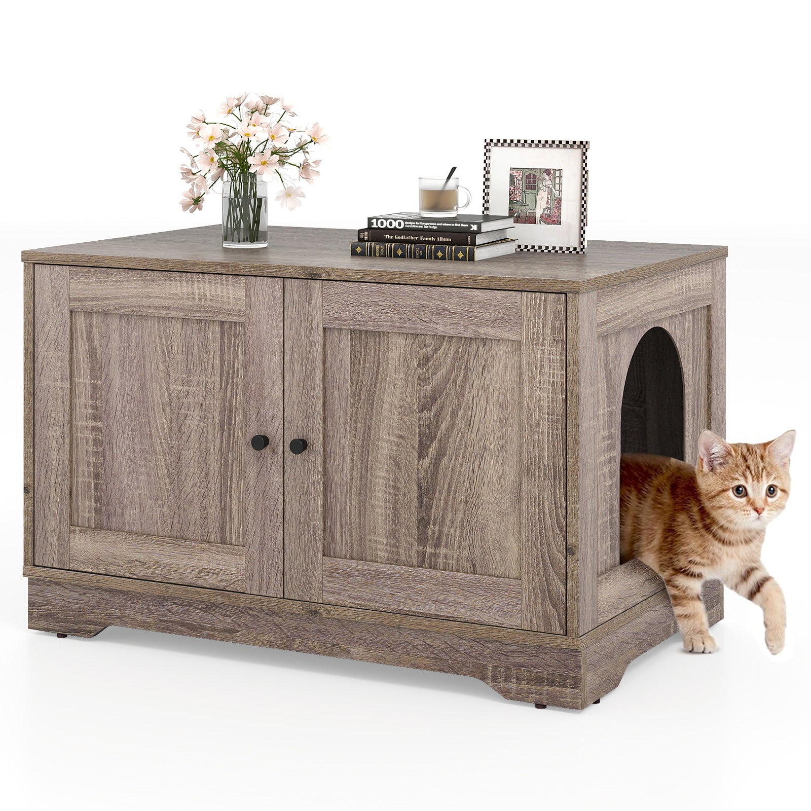 Indoor Wooden Cat Litter Box Enclosure, End Table Nightstand, Grey Cat Supplies at Gallery Canada