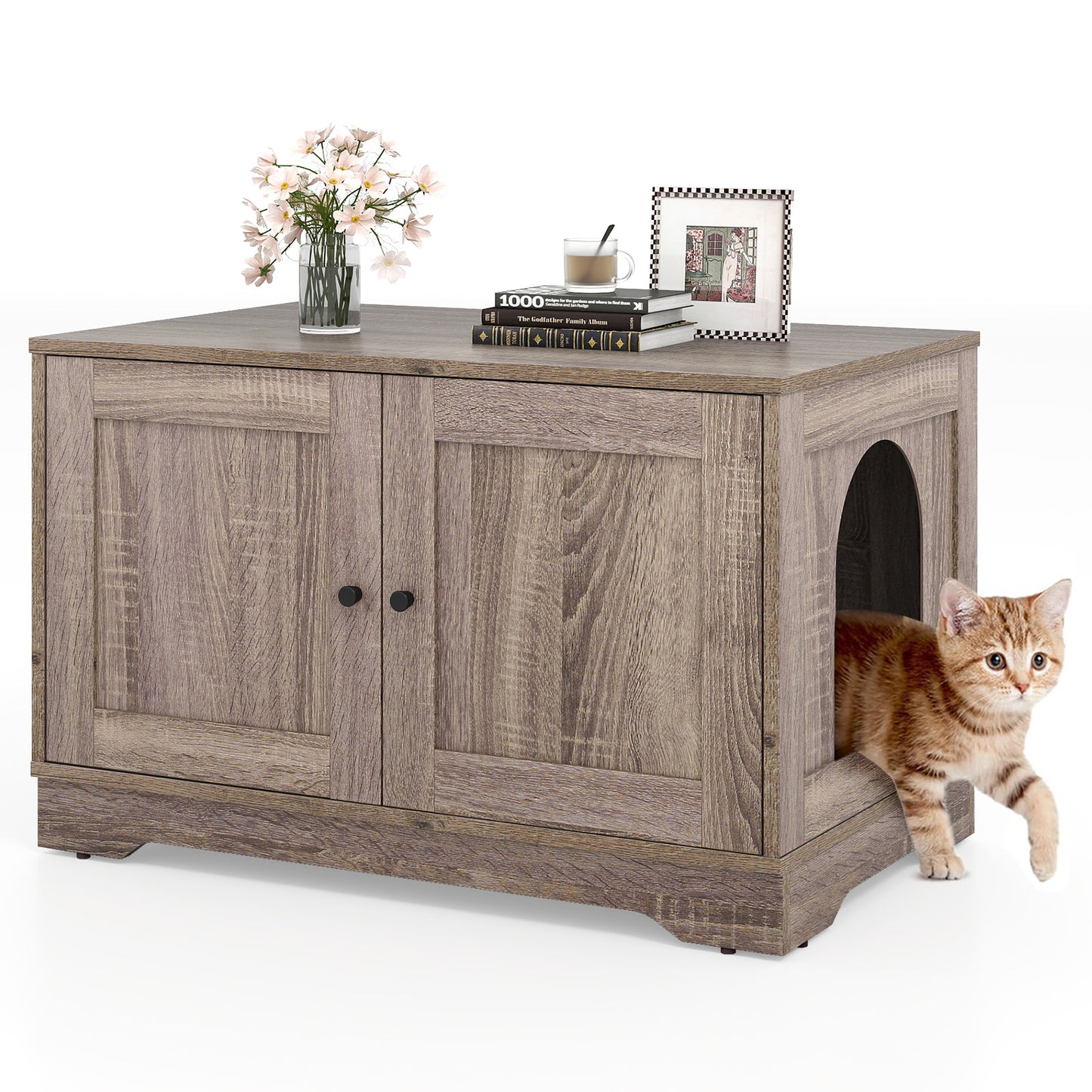 Indoor Wooden Cat Litter Box Enclosure, End Table Nightstand, Grey Cat Supplies Gray at Gallery Canada