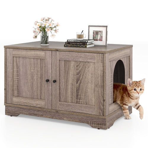 Indoor Wooden Cat Litter Box Enclosure, End Table Nightstand, Grey