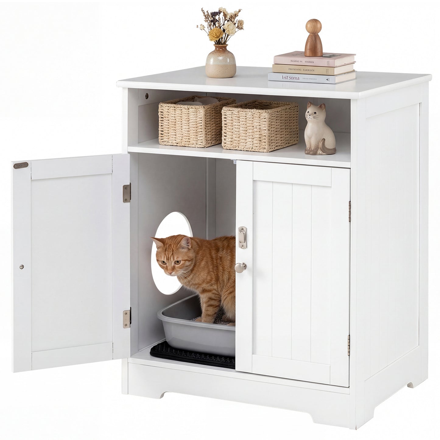 Wooden Cat Litter Box Enclosure, Hidden Pet Washroom Furniture, White Cat Houses at Gallery Canada