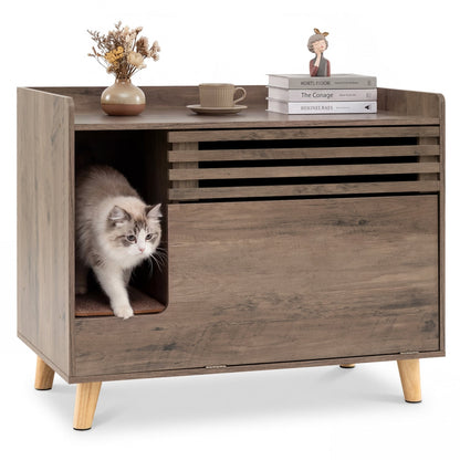 Cat Litter Box Enclosure, Flip-Down Door, Scratching Mat, Brown Cat Houses at Gallery Canada