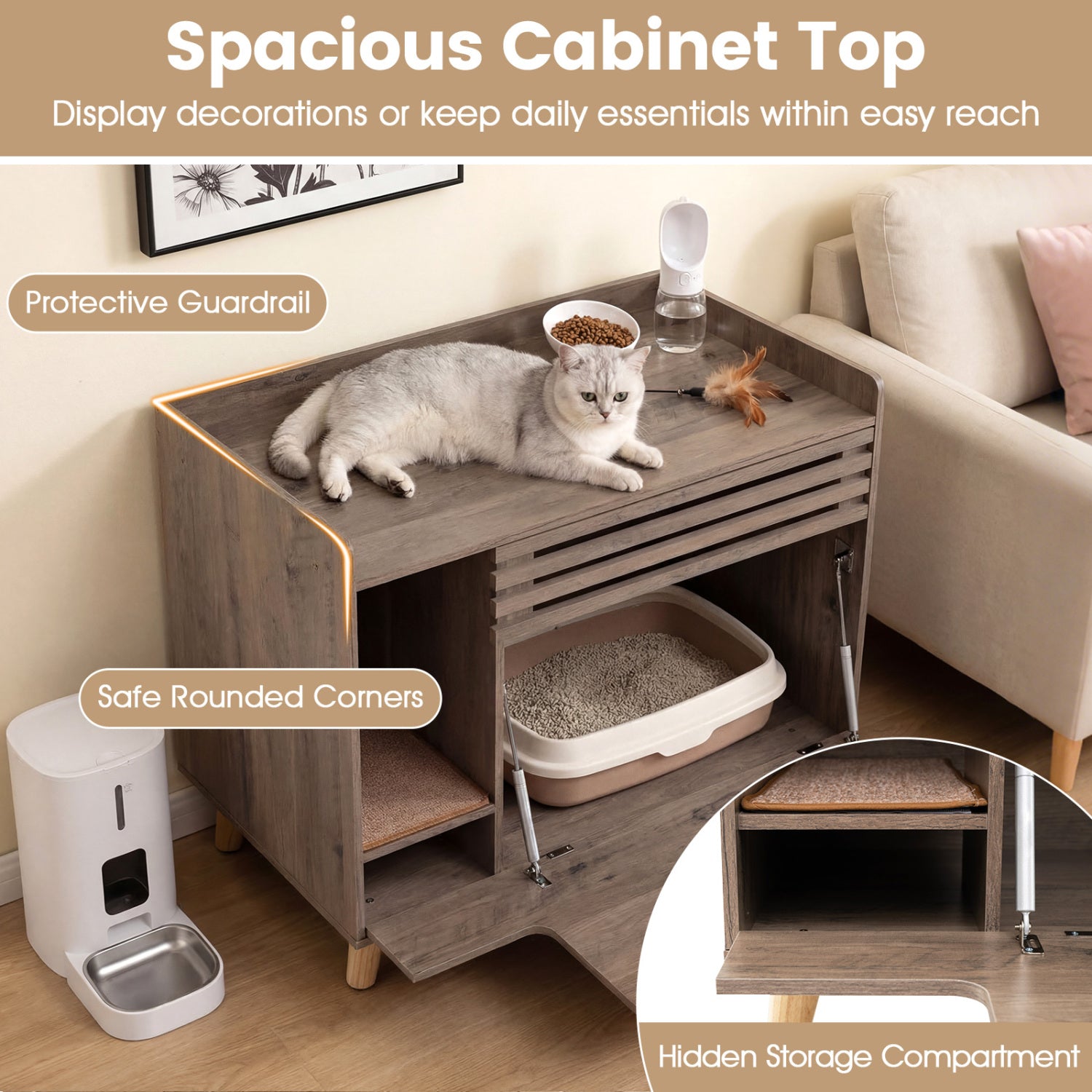 Cat Litter Box Enclosure, Flip-Down Door, Scratching Mat, Brown Cat Houses at Gallery Canada