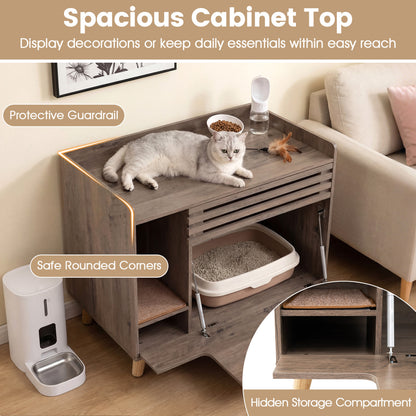 Cat Litter Box Enclosure, Flip-Down Door, Scratching Mat, Brown Cat Houses at Gallery Canada