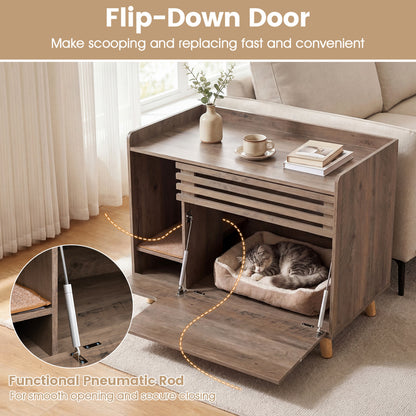 Cat Litter Box Enclosure, Flip-Down Door, Scratching Mat, Brown Cat Houses at Gallery Canada