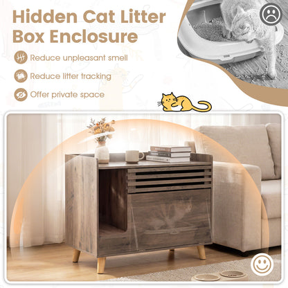 Cat Litter Box Enclosure, Flip-Down Door, Scratching Mat, Brown Cat Houses at Gallery Canada