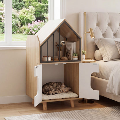 Cat Litter Box Enclosure, Wooden House, Shelf & 2 Doors, Natural Cat Houses at Gallery Canada